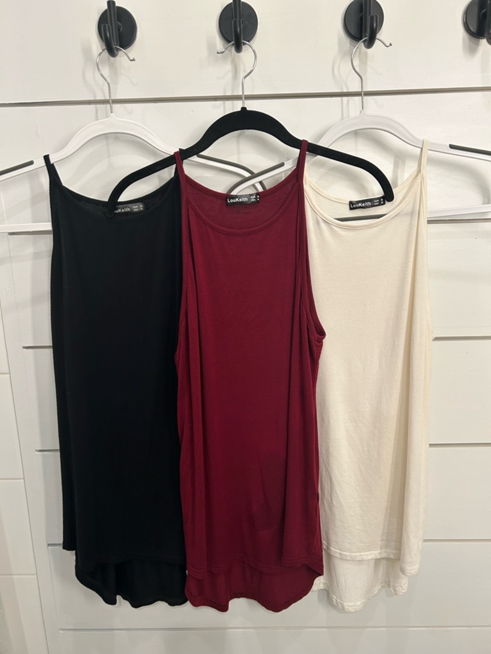 Women’s Sleeveless Trio Strappy Tank Tops — Black, Burgundy & Cream